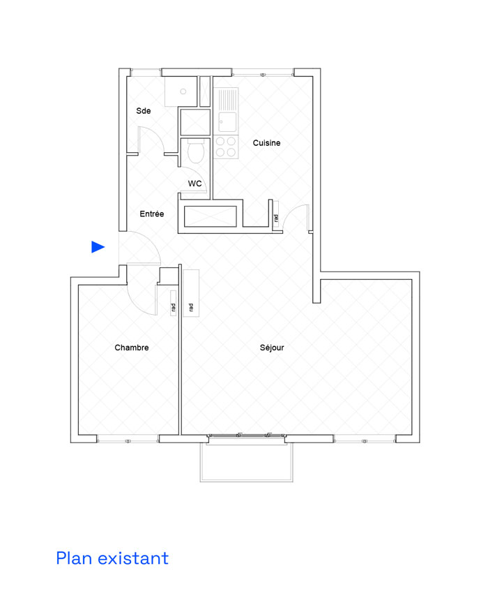 Plans Avant et Après de l’appartement rénové à Versailles, avec réorganisation des volumes et création d’une chambre supplémentaire, Studio Nidu, architecte d’intérieur